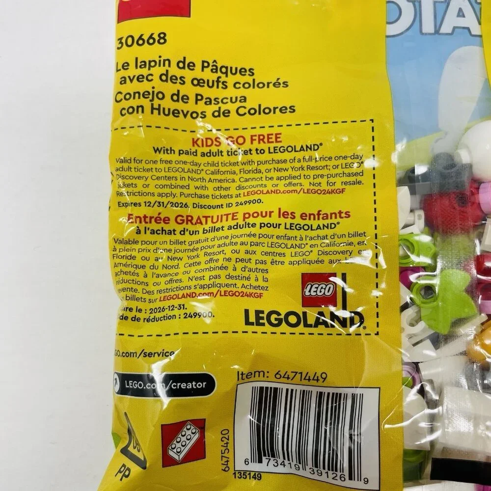 Lego Easter Bunny with Colorful Eggs Building Toy‎ Set 30668 Ages 6+ 68 Pieces